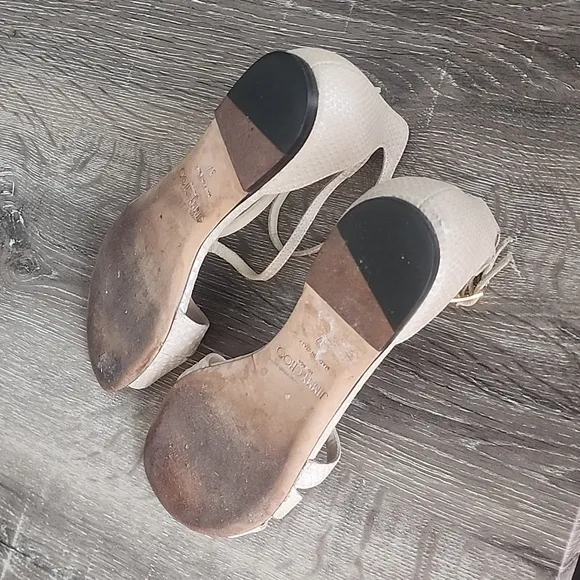 Jimmy Choo London Snakeskin Leather Flat Gladiator Sandals Creamy Tan Nude
