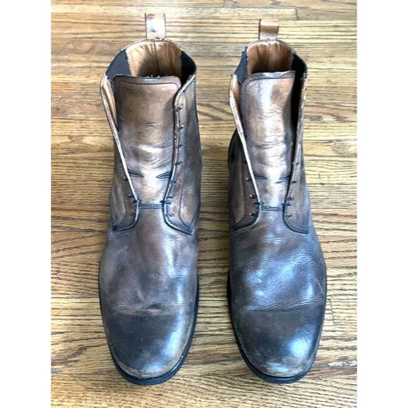 John Varvatos Brown No Lace Up Leather Chelsea Pull Up Boots Shoes   Mens Size 9