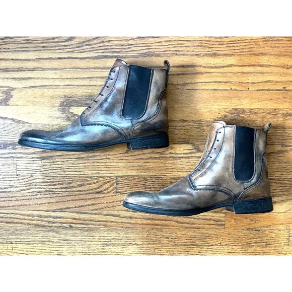 John Varvatos Brown No Lace Up Leather Chelsea Pull Up Boots Shoes   Mens Size 9