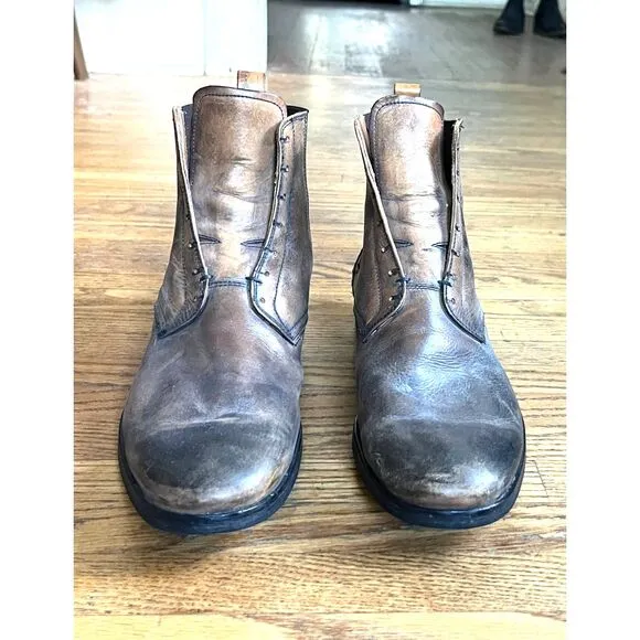 John Varvatos Brown No Lace Up Leather Chelsea Pull Up Boots Shoes   Mens Size 9