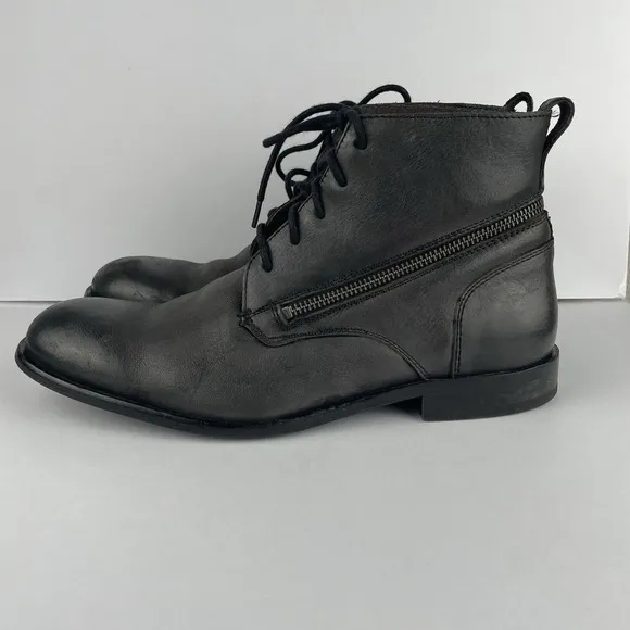 John Varvatos Chukka Leather Boots Dark Brown Zipper Ankle Lace Up Men's Size 8