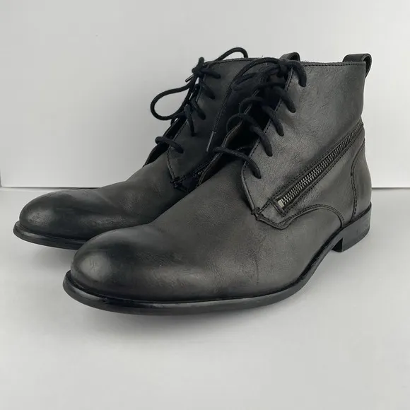 John Varvatos Chukka Leather Boots Dark Brown Zipper Ankle Lace Up Men's Size 8