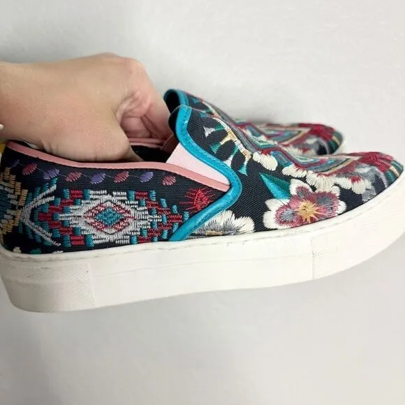 Johnny Was black geometric embroidered slip on platform sneakers size 37 NEW