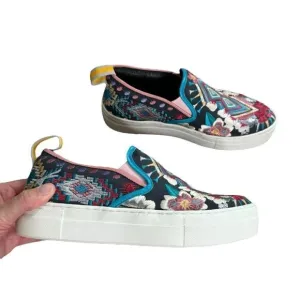 Johnny Was black geometric embroidered slip on platform sneakers size 37 NEW