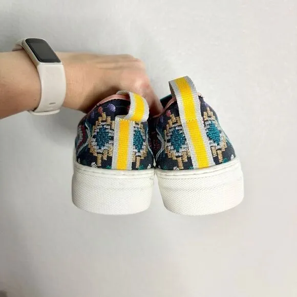Johnny Was black geometric embroidered slip on platform sneakers size 37 NEW