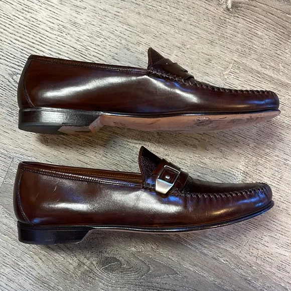 Johnston &amp; Murphy Mens 9.5 Loafers Shoes Faux Snakeskin Brown Slip On Italy Made