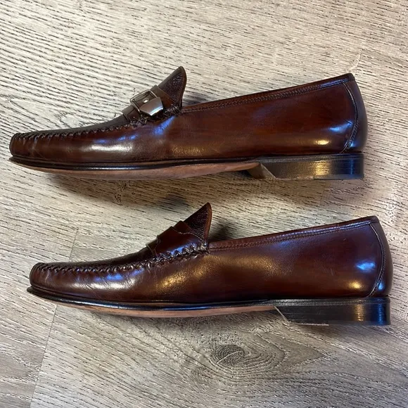 Johnston &amp; Murphy Mens 9.5 Loafers Shoes Faux Snakeskin Brown Slip On Italy Made