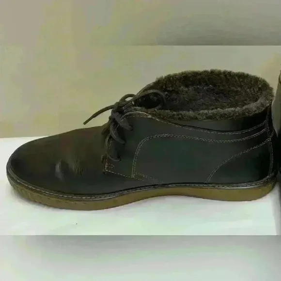JOHNSTON &amp; MURPHY MEN'S SHOES SIZE 11.5 M BROWN LEATHER BOOTS SHEARLING LINED