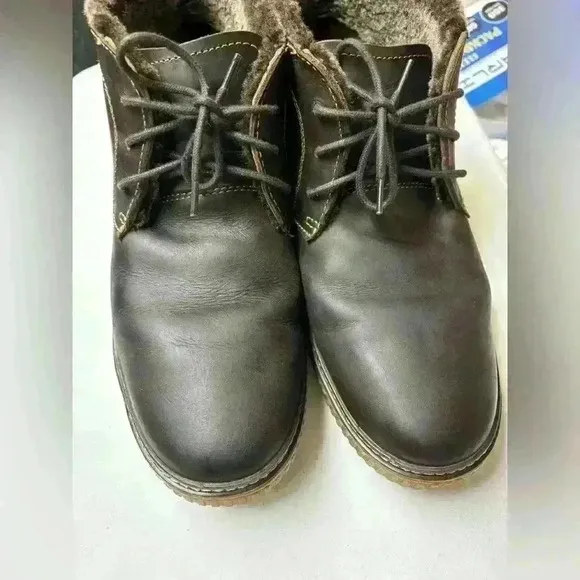 JOHNSTON &amp; MURPHY MEN'S SHOES SIZE 11.5 M BROWN LEATHER BOOTS SHEARLING LINED