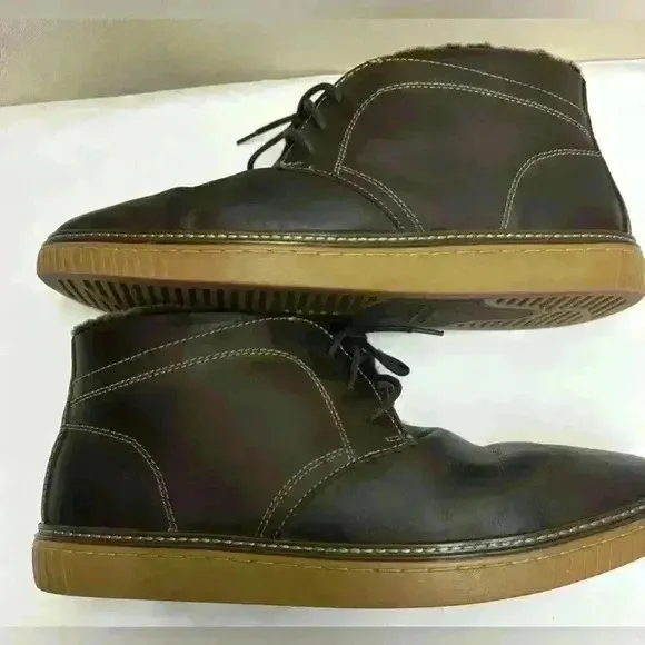 JOHNSTON &amp; MURPHY MEN'S SHOES SIZE 11.5 M BROWN LEATHER BOOTS SHEARLING LINED
