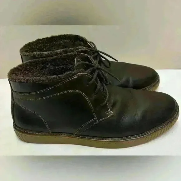 JOHNSTON &amp; MURPHY MEN'S SHOES SIZE 11.5 M BROWN LEATHER BOOTS SHEARLING LINED