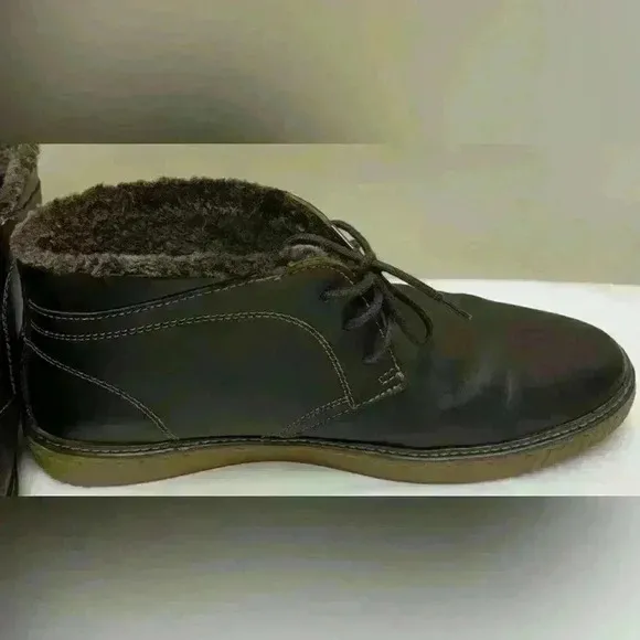 JOHNSTON &amp; MURPHY MEN'S SHOES SIZE 11.5 M BROWN LEATHER BOOTS SHEARLING LINED