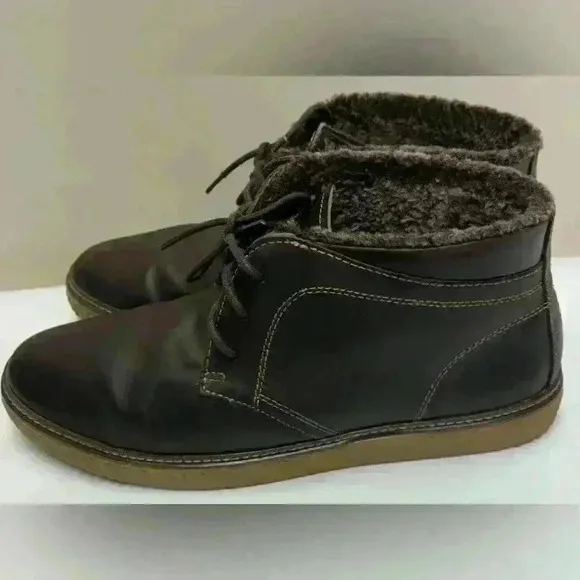 JOHNSTON &amp; MURPHY MEN'S SHOES SIZE 11.5 M BROWN LEATHER BOOTS SHEARLING LINED