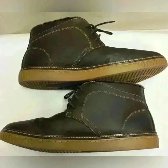 JOHNSTON &amp; MURPHY MEN'S SHOES SIZE 11.5 M BROWN LEATHER BOOTS SHEARLING LINED