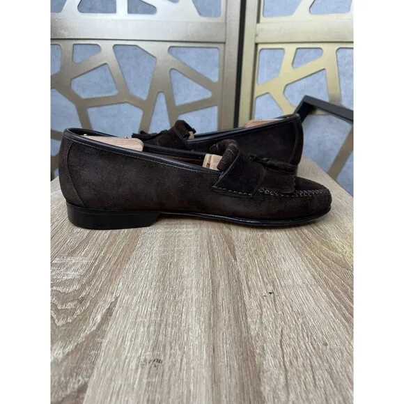 Johnston &amp; Murphy Slip On  Loafers Leather Suede Men 9 Shoes  ITALY Handcrafted