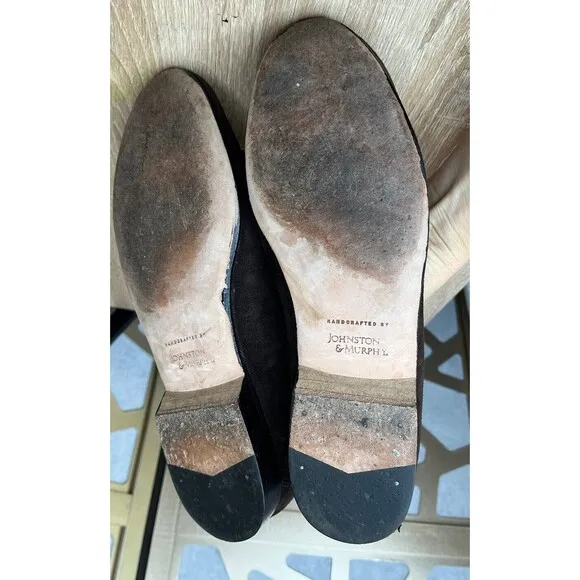 Johnston &amp; Murphy Slip On  Loafers Leather Suede Men 9 Shoes  ITALY Handcrafted