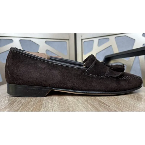 Johnston &amp; Murphy Slip On  Loafers Leather Suede Men 9 Shoes  ITALY Handcrafted