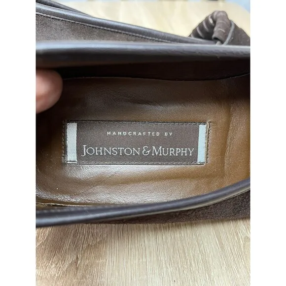 Johnston &amp; Murphy Slip On  Loafers Leather Suede Men 9 Shoes  ITALY Handcrafted