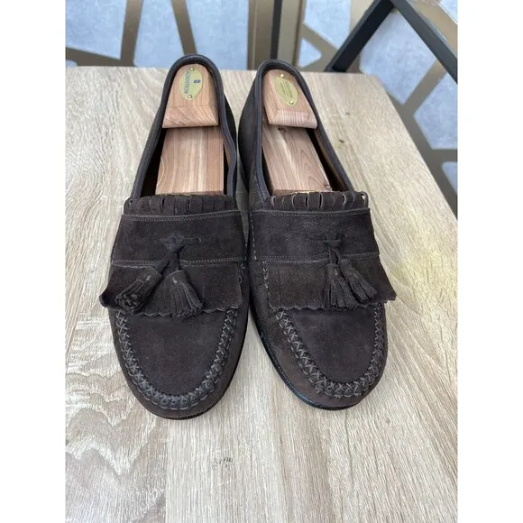 Johnston &amp; Murphy Slip On  Loafers Leather Suede Men 9 Shoes  ITALY Handcrafted