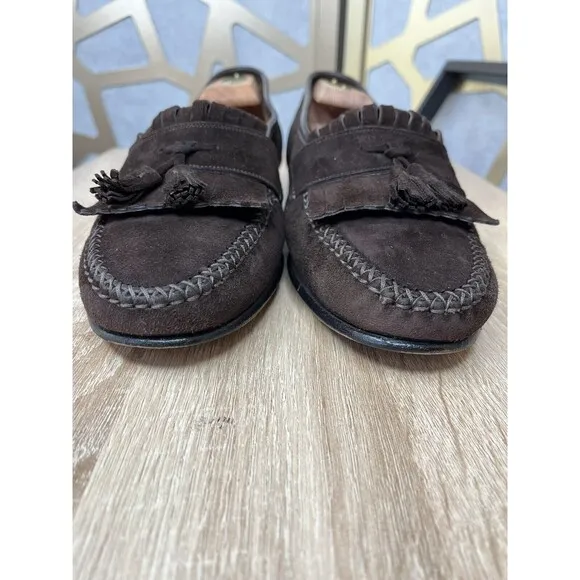 Johnston &amp; Murphy Slip On  Loafers Leather Suede Men 9 Shoes  ITALY Handcrafted