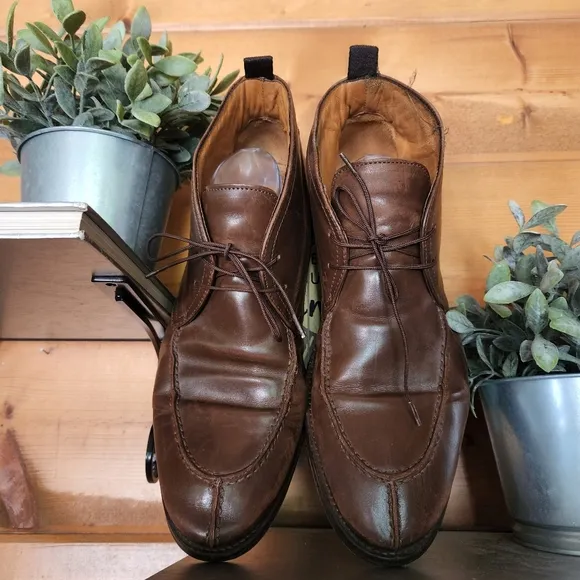 Johnston Murphy 💙 20-6580 Sheepskin Leather Brown Ankle Chukka Boots Split 12M