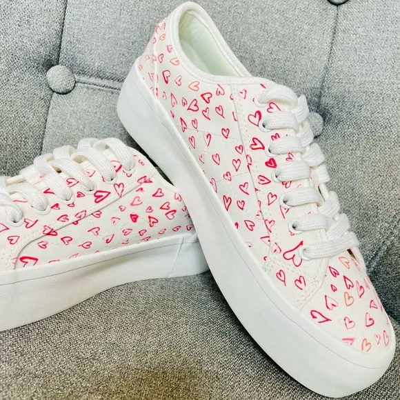 Joie White Platform Laced Low Top Sneaker w/ Watercolor Heart Pattern - $188 NWT