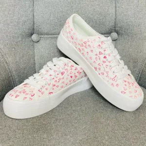 Joie White Platform Laced Low Top Sneaker w/ Watercolor Heart Pattern - $188 NWT