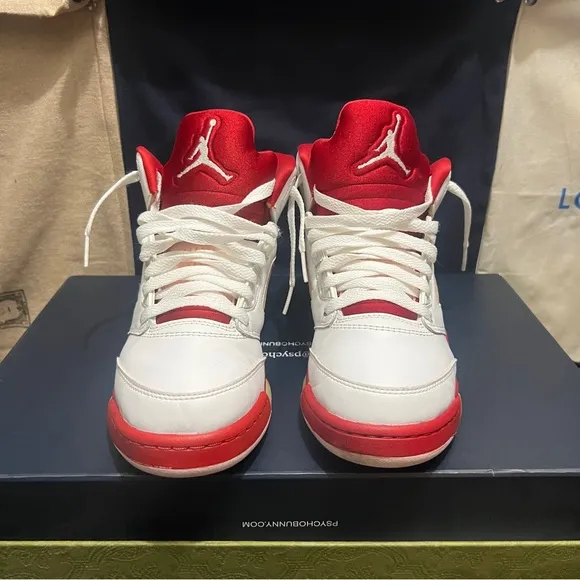 Jordan 5 Red and White High-Top Sneakers