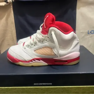 Jordan 5 Red and White High-Top Sneakers