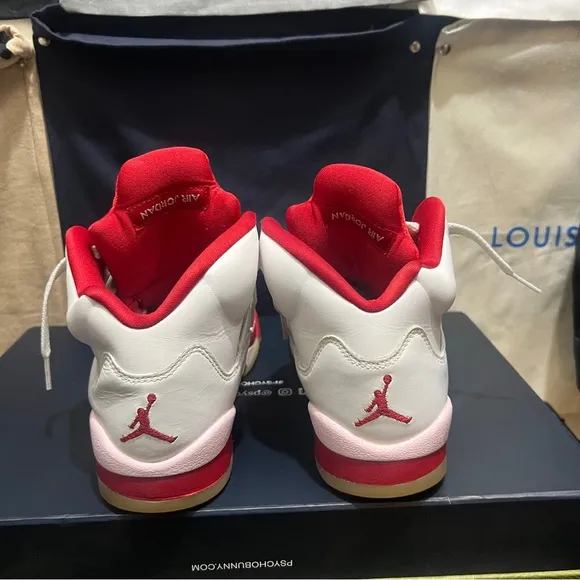 Jordan 5 Red and White High-Top Sneakers