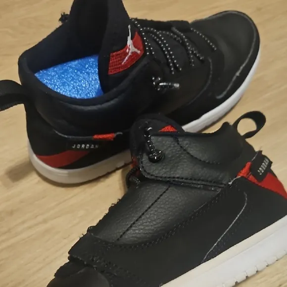 Jordan Black and Red High-Top Sneakers with Ankle Strap