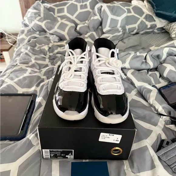Jordan Black and White Athletic Shoes with Patent Leather