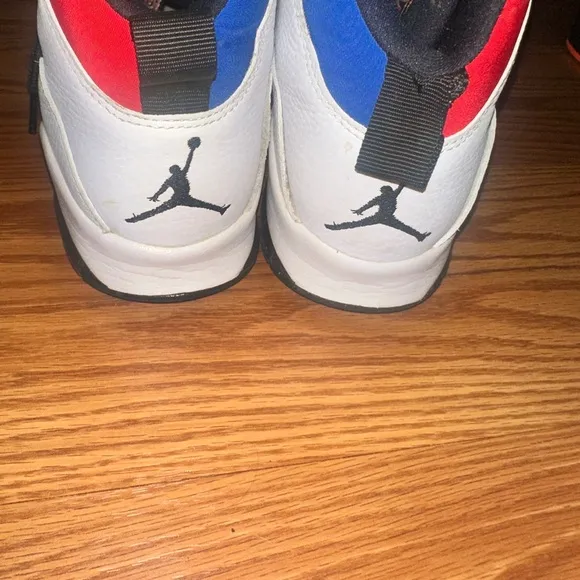 Jordan Red and Blue High-Top Sneakers with Asymmetrical Panels