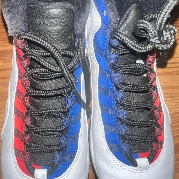 Jordan Red and Blue High-Top Sneakers with Asymmetrical Panels