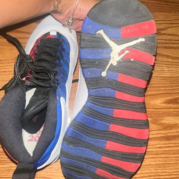 Jordan Red and Blue High-Top Sneakers with Asymmetrical Panels