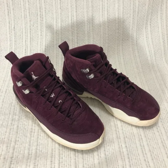 Jordan Retro 12 Bordeaux Sneakers Suede Leather High Top Shoes Youth Size 6Y