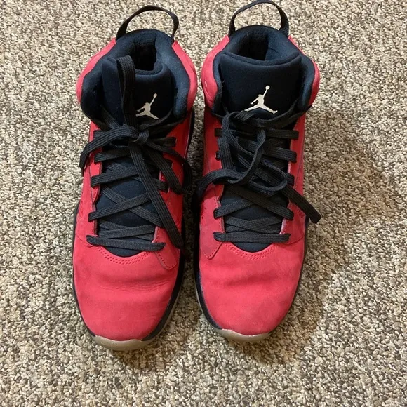 Jordan Suede Red and Black High-Top Sneakers Size 5Y US