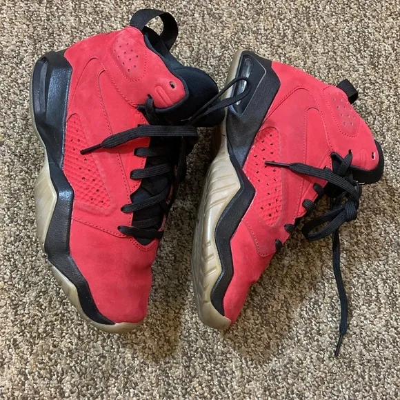 Jordan Suede Red and Black High-Top Sneakers Size 5Y US