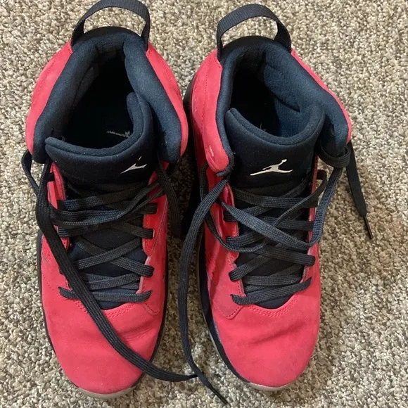 Jordan Suede Red and Black High-Top Sneakers Size 5Y US