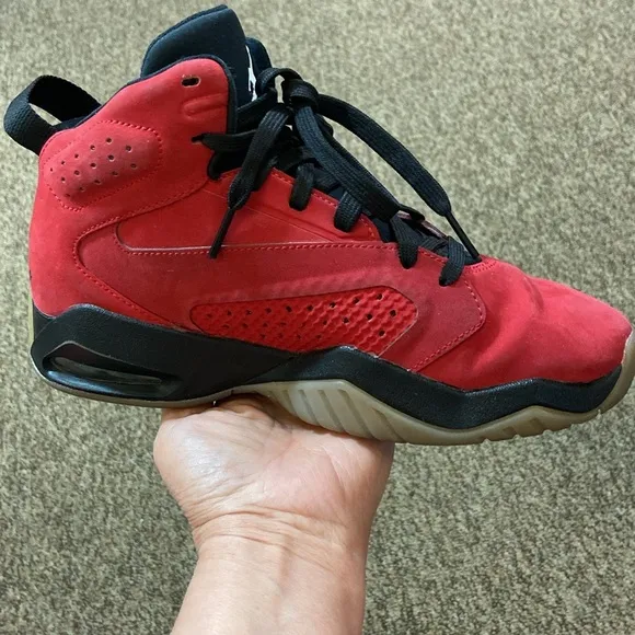 Jordan Suede Red and Black High-Top Sneakers Size 5Y US