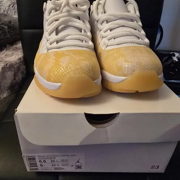 Jordan White and Yellow High-Top Sneakers