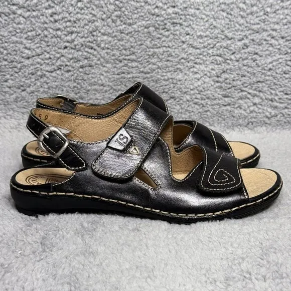 Josef Seibel Airped Plus H Womens Size 37 US 6-6.5 Sandals Shoes Black Leather