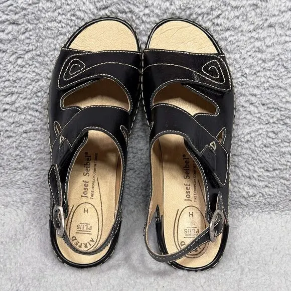 Josef Seibel Airped Plus H Womens Size 37 US 6-6.5 Sandals Shoes Black Leather