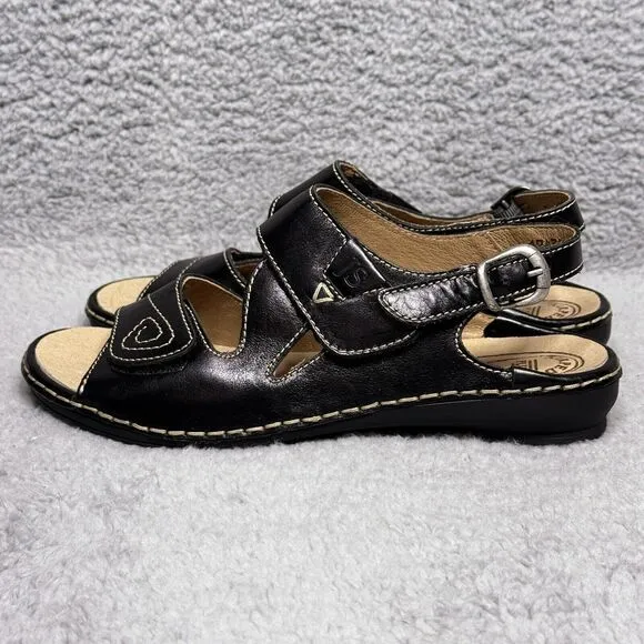 Josef Seibel Airped Plus H Womens Size 37 US 6-6.5 Sandals Shoes Black Leather