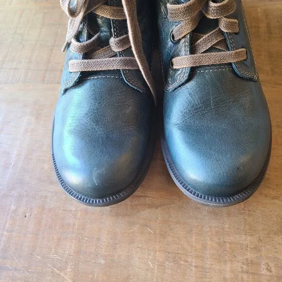 Josef Seibel Sandra Teal Green Leather Boots Womens 37 Lace-Up Fleece Combat NEW