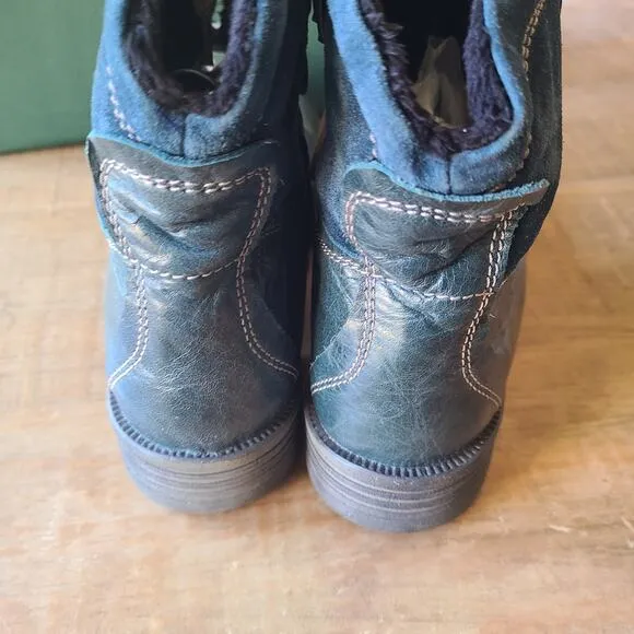 Josef Seibel Sandra Teal Green Leather Boots Womens 37 Lace-Up Fleece Combat NEW