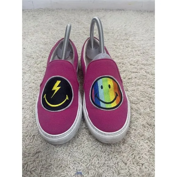 Joshua‎ Sanders Women's Rainbow Smile Lightening Hot Pink Slip On Shoes Sz 7