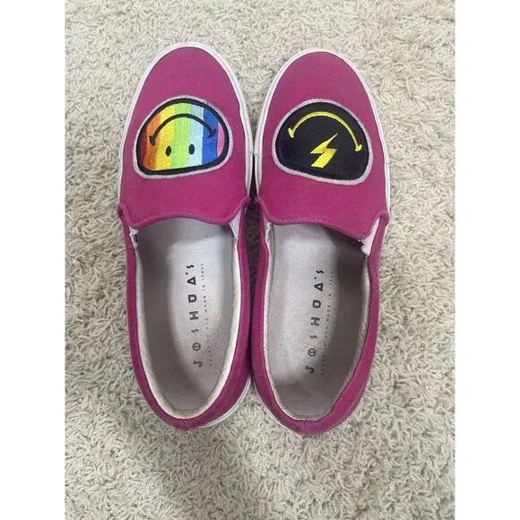 Joshua‎ Sanders Women's Rainbow Smile Lightening Hot Pink Slip On Shoes Sz 7