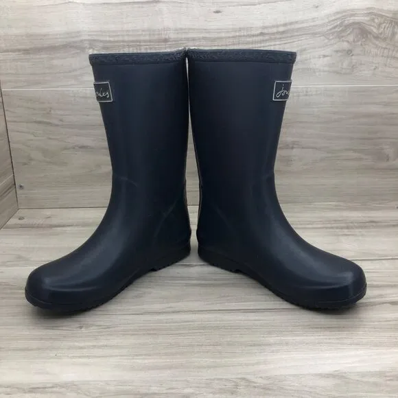 Joules Rain Boots Kids 2 Blue Rubber Slip On Shark Waterproof