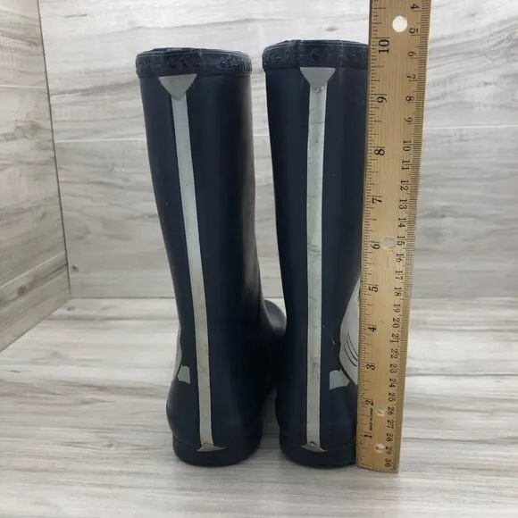 Joules Rain Boots Kids 2 Blue Rubber Slip On Shark Waterproof